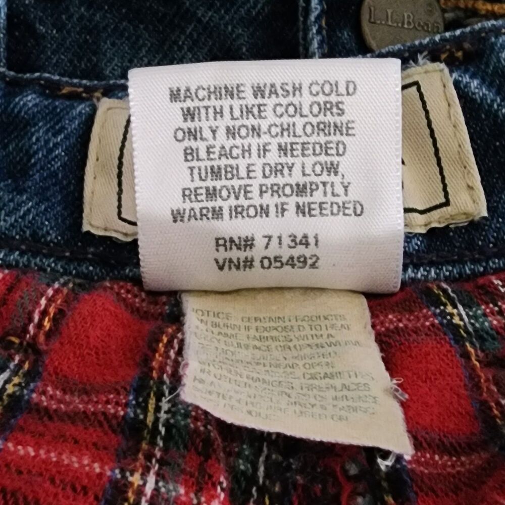 L.L.Bean Womens 12P Petite High Rise Jeans Blue Flannel Lined Plaid 100% Cotton - Picture 8 of 10